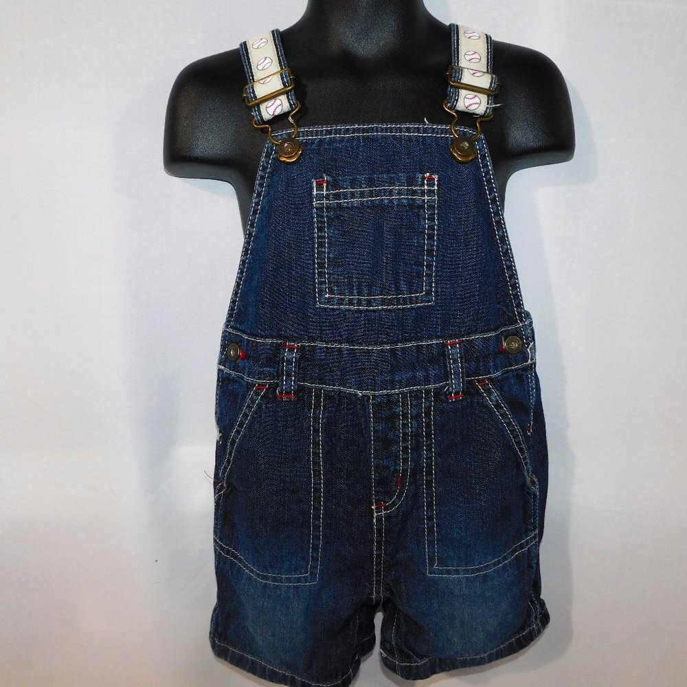 Gymboree Dark Denim Short Overalls baseball Theme Straps Baby Boys 12-18 Months
